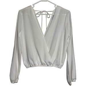 Fashion Nova Cropped Faux Wrap Long Sleeved Blouse with Cut out Back